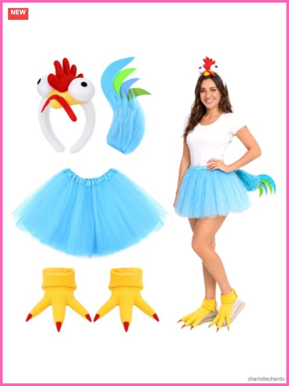 Plush Chicken Headband Tutu Tail Shoe Covers Halloween Costume Set